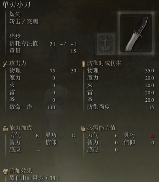 《艾尔登法环》单刃小刀属性及获取方法介绍