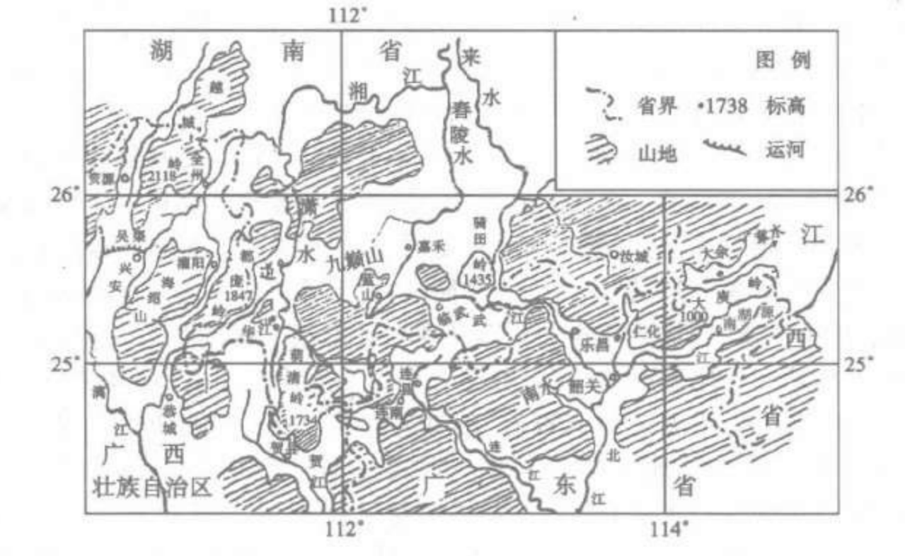南岭山群分布示意图