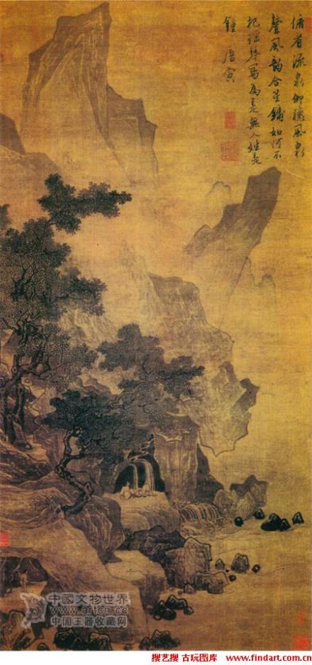 明 唐伯虎《春泉听风图》 明 唐伯虎《春泉听风图》