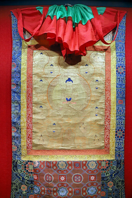 彩绘药师佛唐卡 清代 彩绘药师佛唐卡 清代