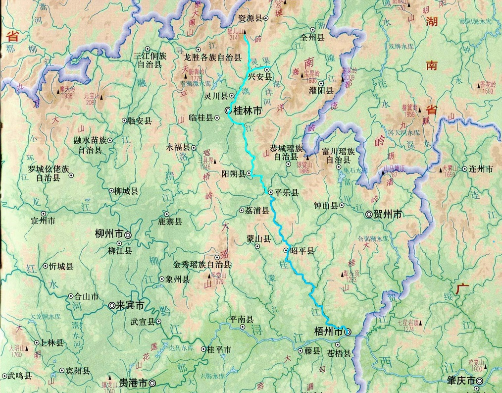 漓江在西江水系中的位置