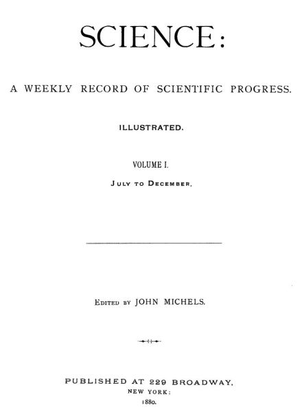 覆盖科学杂志第一卷的科学于1880年。 覆盖科学杂志第一卷的科学于1880年。