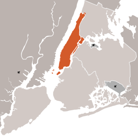 曼哈顿在纽约市中的位置 曼哈顿在纽约市中的位置