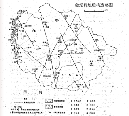 金坛区(原金坛县)地质构造略图 金坛区(原金坛县)地质构造略图
