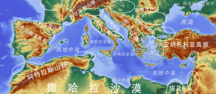 地中海周边地形图 地中海周边地形图