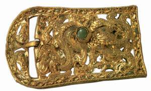 西晋时期的镶绿松石龙纹金带扣 西晋时期的镶绿松石龙纹金带扣