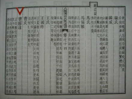 曹家世系(《八旗满洲氏族通谱》书影) 曹家世系(《八旗满洲氏族通谱》书影)