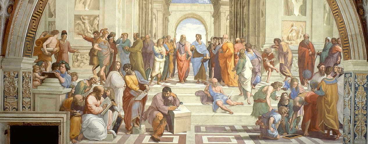 拉斐尔著名壁画《雅典学院》，画中很多哲学家都提出过宇宙模型