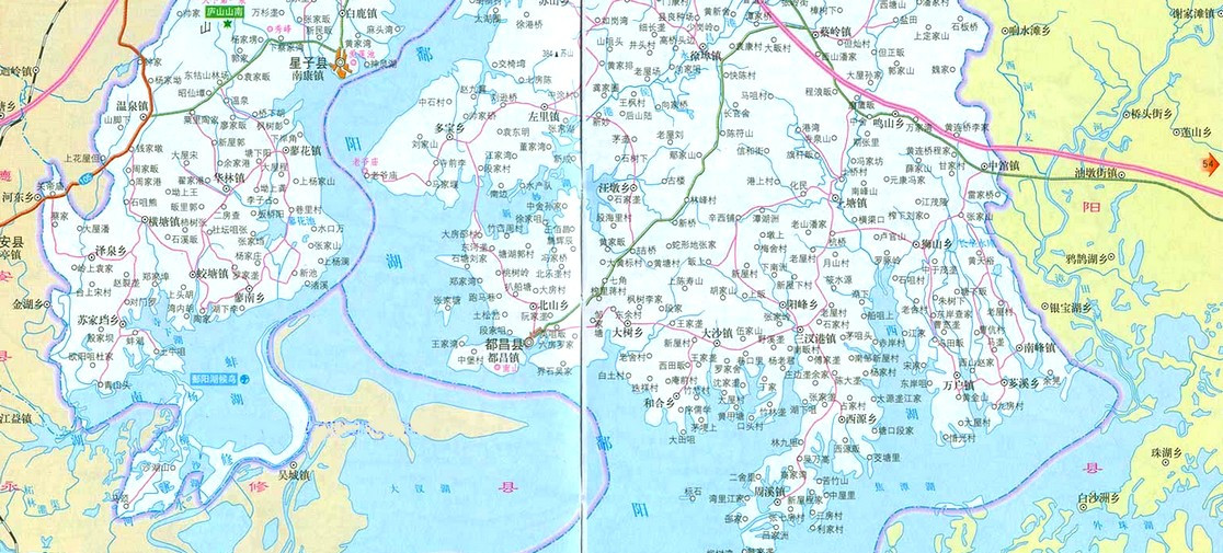 鄱阳湖南北湖区交界处水面分布
