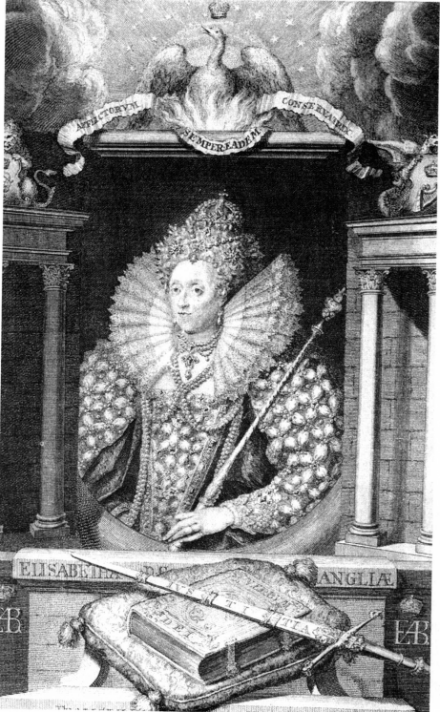 伊丽莎白授权出版的新版英语《圣经》的卷首绘有她的肖像
伊丽莎白授权出版的新版英语《圣经》的卷首绘有她的肖像