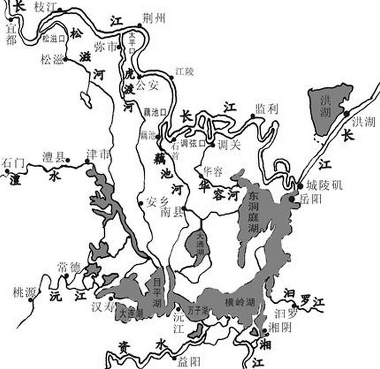 洞庭湖和上下水系的连通关系图