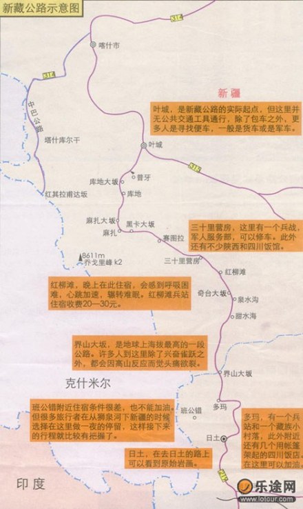 叶城-狮泉河路段示意图
叶城-狮泉河路段示意图