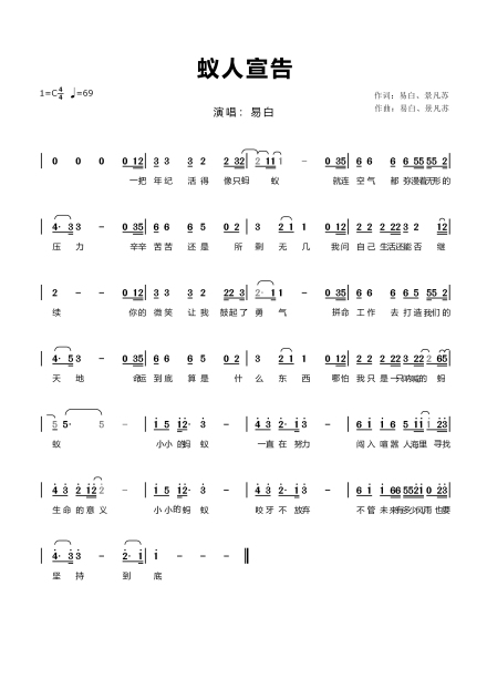 《蚁人宣告》简谱 《蚁人宣告》简谱