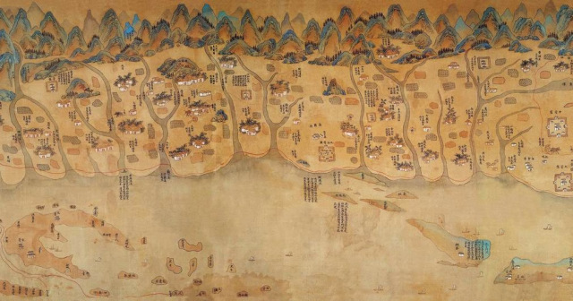 《康熙台湾舆图》描绘了清代台湾的山川、交通、军事、社会生活