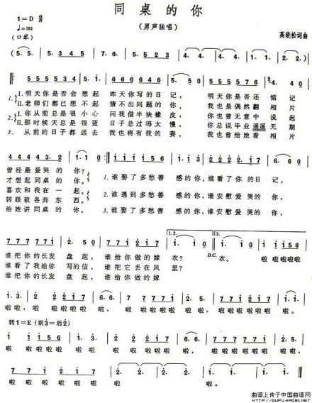老狼《同桌的你》歌曲简谱 老狼《同桌的你》歌曲简谱