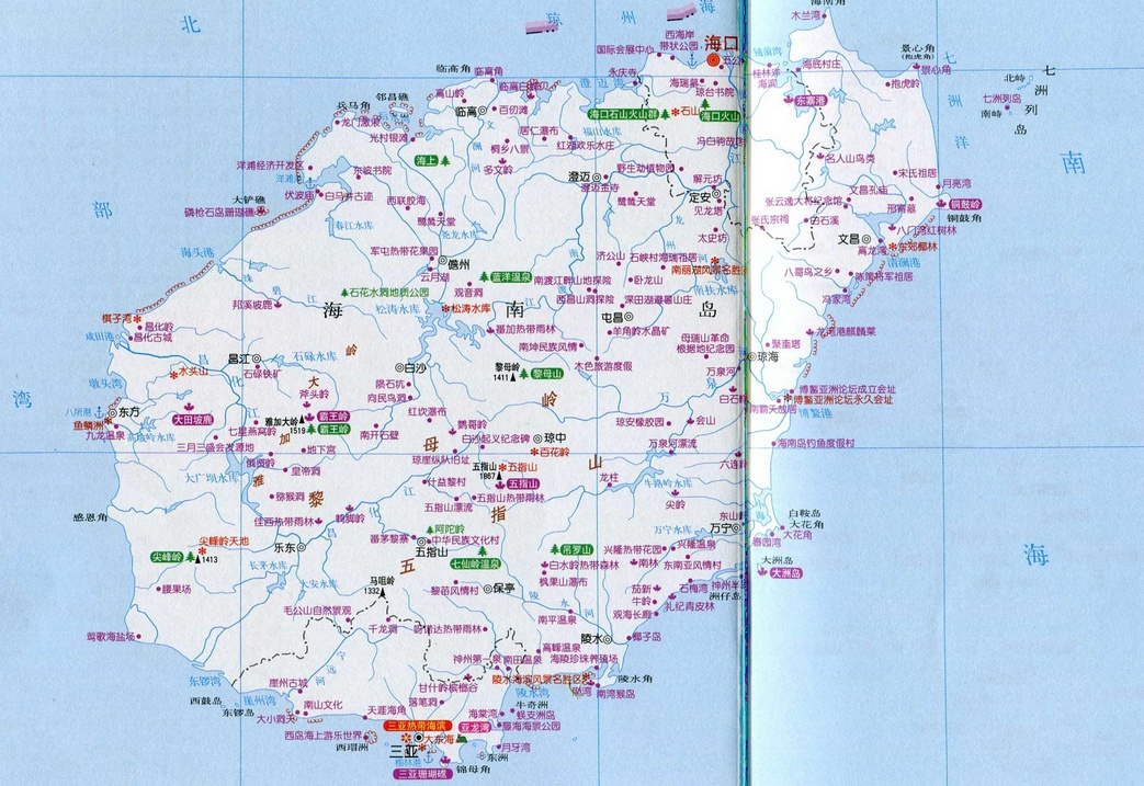 海南岛上的旅游资源分布