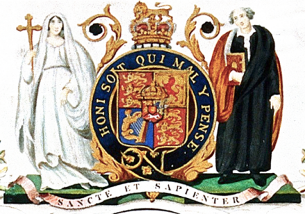 展示于皇家宪章的学院纹章,在1829至1985年间使用 展示于皇家宪章的学院纹章,在1829至1985年间使用