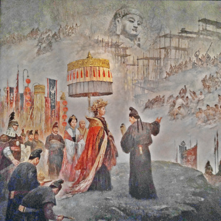 武则天开凿龙门石窟卢舍那大佛油画 武则天开凿龙门石窟卢舍那大佛油画