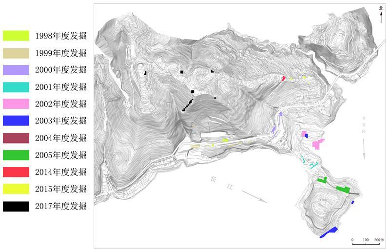 白帝城遗址历年发掘布方图