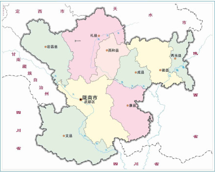 陇南所处位置及其政区图