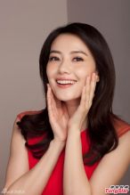 高圆圆大红长裙写真