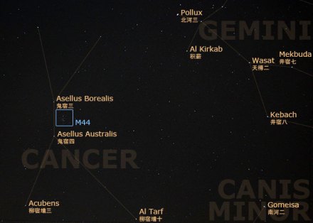 巨蟹座位置。来源:果壳网 老猫 巨蟹座位置。来源:果壳网 老猫