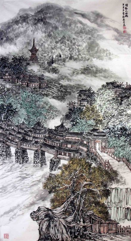 侗族风雨桥—谭翃晶国画作品 侗族风雨桥—谭翃晶国画作品