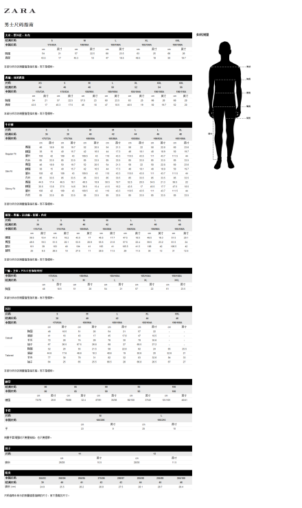 男士尺码指南 男士尺码指南