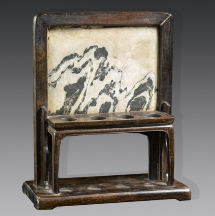 嵌云石紫檀木笔屏