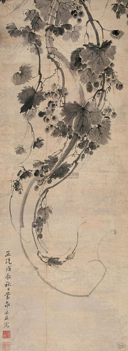 1448年作《墨葡萄图》立轴 水墨纸本 1448年作《墨葡萄图》立轴 水墨纸本