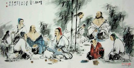 竹林七贤(国画)。 竹林七贤(国画)。