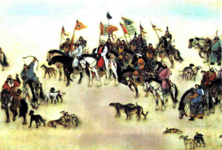 白嘎力绘《忽必烈狩猎图》
白嘎力绘《忽必烈狩猎图》