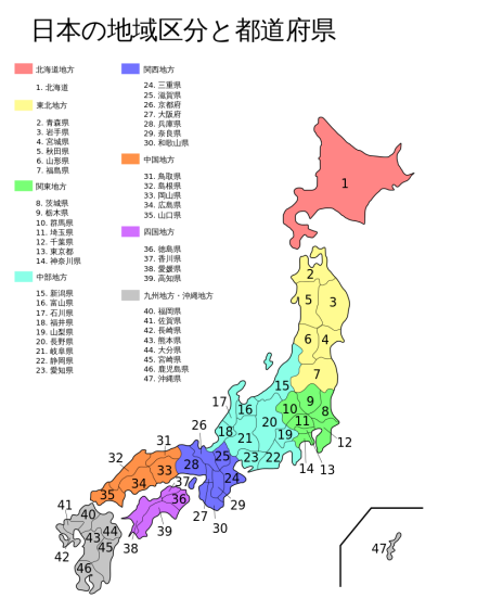 日本八地方区分
