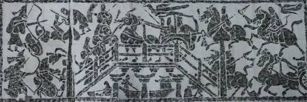 苍山东汉墓画像石《胡汉交战图》 苍山东汉墓画像石《胡汉交战图》