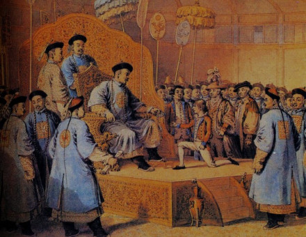 英使访华时托马斯·斯当东单膝参拜乾隆帝 英使访华时托马斯·斯当东单膝参拜乾隆帝