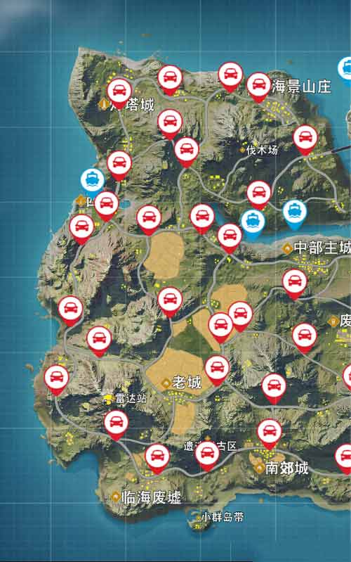 《荒野行动》刷车点全图位置分享
