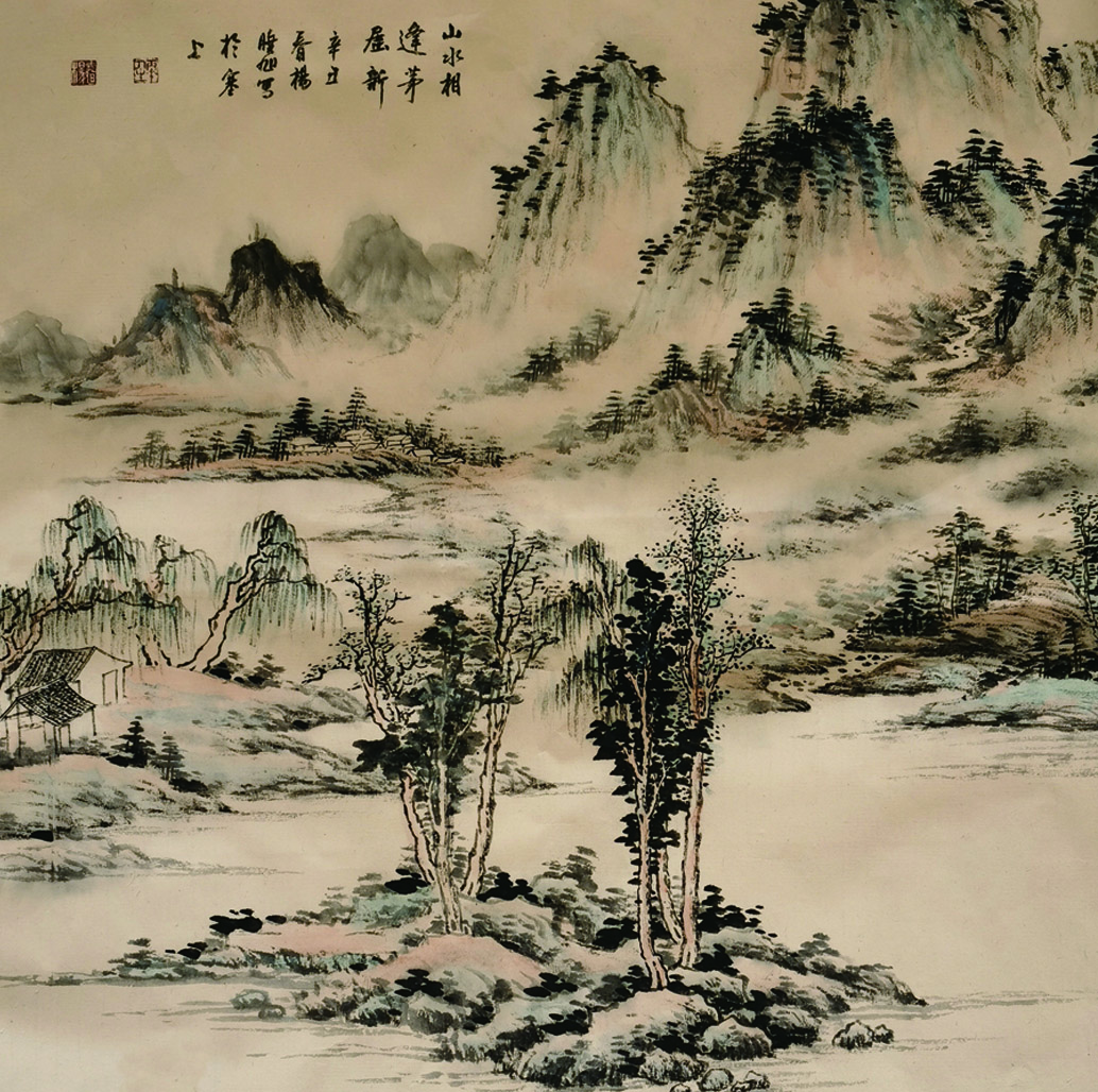 山水相逢茅屋新,68x68cm,2021.jpg 山水相逢茅屋新,68x68cm,2021.jpg