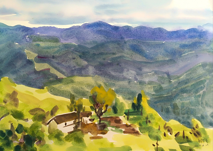 2529号--作品名称:山中人家。尺寸:76cm乘56cm。2018年创作。.jpg 2529号--作品名称:山中人家。尺寸:76cm乘56cm。2018年创作。.jpg