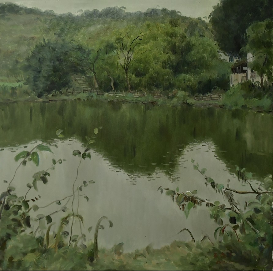 作品173,作品名称:静静的水塘,80x80cm,创作时间:2018年.jpg